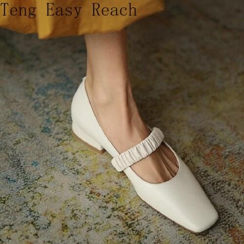 2021 Genuine Natural Leather Chunky Low Heels Retro Lady Wedding Office Womans Shoes Elegant Women Mary Janes Pumps Heels