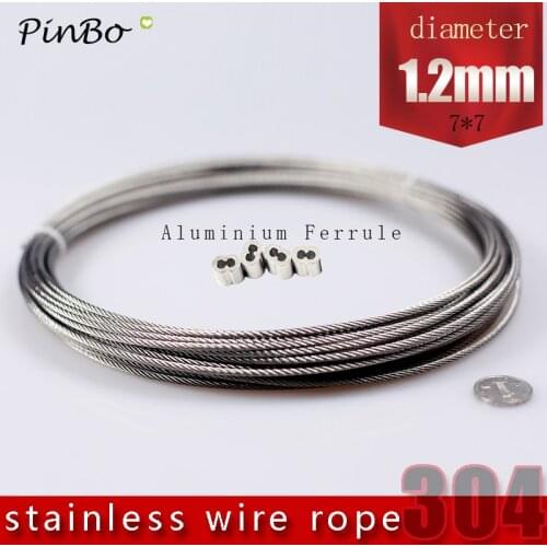 50M 304 stainless steel wire rope alambre cable softer fishing lifting cable 7X7 Structure 1.2mm diameter