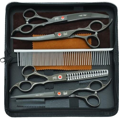 7.0" Dog Grooming Scissors Set Curved Professional Pet Cat Scissor Fishbone Thinning Shears Cutting Tijeras Animal Tools B0027A