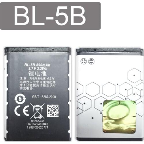 Battery BL-5B 890mAh For Nokia 3230 5070 5140 5140i 5200 5300 5500 6020 6021 6060 6070 6080 6120 6120C 7260 7360 7620 N80 N90