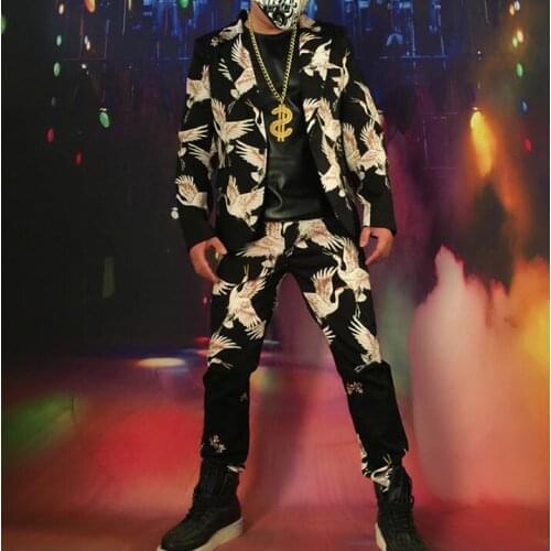 Free shipping New Casual blazer men male singer Crane Fashion retro suit jacket DJ slim suits Hip hop stage personality costume