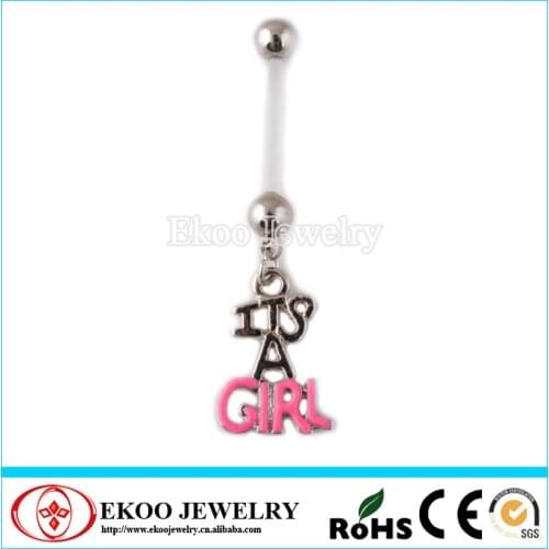Bio Flexible Its A Girl Dangling Pregnancy Navel Belly Button Rings Navel Belly Bar Mixed Two Sizes Lot of 10pcs