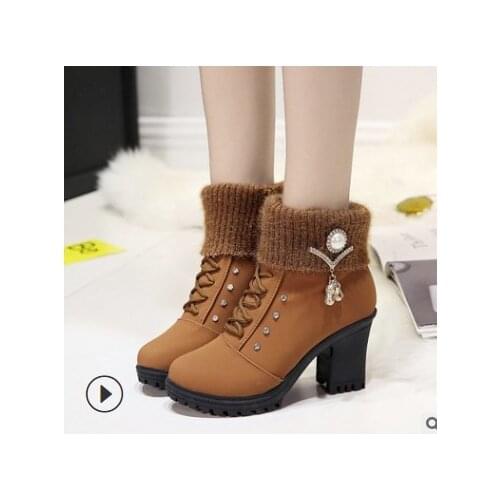 Hot Autumn Women Ankle Boots Female High Heel Shoes Flock Fashion Zipper Chunky Heels Short Botas for Ladies Casual Footwear