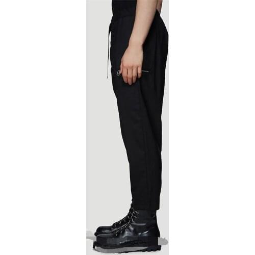 Mens new menswear large size black loose fashion simple casual pants zipper decorative button drape pleated slim trousers