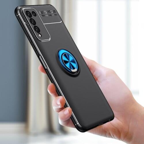 For Honor 10X Lite Case Metal Ring Holder Soft Matte Silicone Back Cover Shockproof Phone Case for Huawei Honor 10X Lite