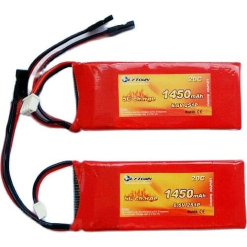 Flytown nano-tech 2S 1450mAh 6.6V 20C LiFePO4 LiFe battery RX battery Receiver battery with Black JR Plug and Futaba Connectors