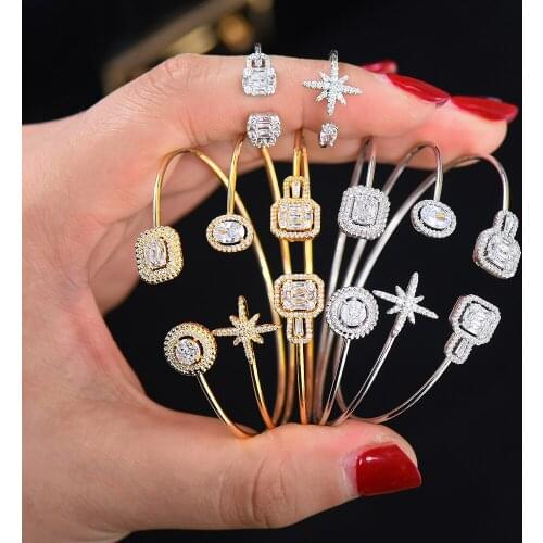 GODKI Luxury Icedout Fireworks Bangle Ring Set Dubai Bridal Jewelry Sets For Women Wedding Party Zircon brincos para as mulheres