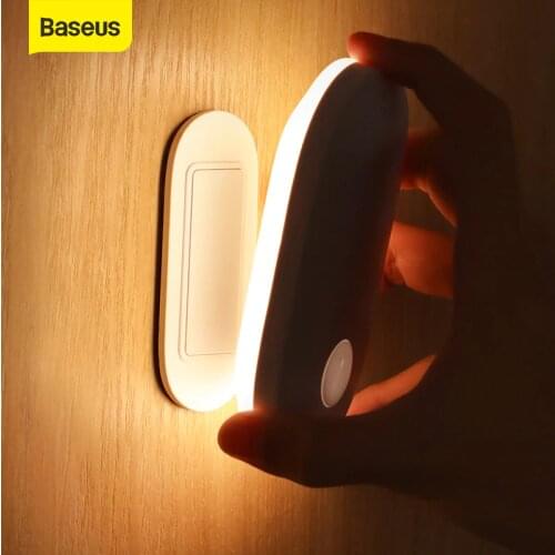 Baseus Induction Night Lamp PIR Motion Sensor Night Light Human Body Induction Magnetic Led Lamp Rechargeable Indoor Wall Light