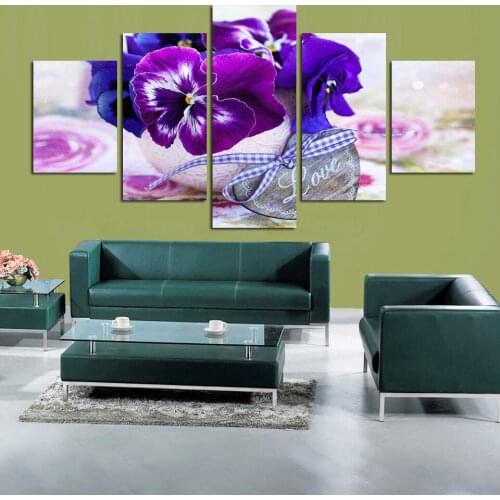 Cross Stitch Painting Violet Flowers 5D 5Pcs Diamond Home Decor Picture Modern Embroidery Pattern Wall Mosaic Full Round Drill