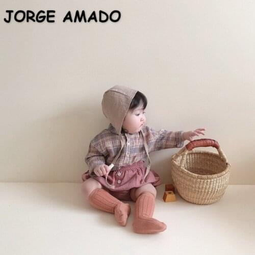 2021 New Spring Kids Girls 2-pcs Sets Plaid Long Sleeves Shirts + Shorts Cute Style Children Clothes E7372