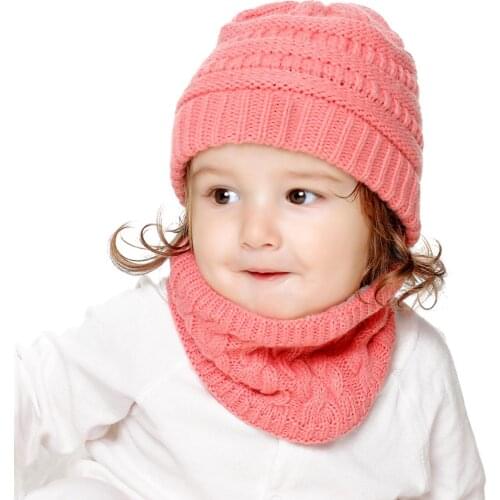Hat 2Pcs/Set Baby Infant Winter Knitted Beanie Cap Hat Plush Liner Warm Neck Scarf Christmas gift шапка вязаная женская 2021