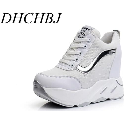 2020 Women Sneakers Mesh Casual Platform Trainers White Shoes 11CM Heels Autumn Wedges Breathable Woman Height Increasing Shoes