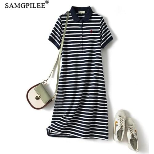 Summer Dresses For Women 2021 New Fashion Polo Collar Cotton Striped Slim Thin Striped Plus Size Casual T-shirt Dress Woman 3XL