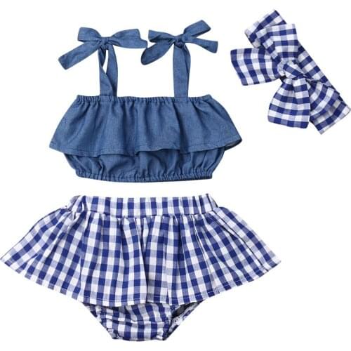 Summer Cute Infant Kids Baby Girl Strap Tank Tops Plaid Shorts 3PCS Girls Clothes Set for 0-2Year Infant Girls clothes