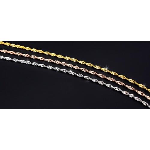 MIQIAO 925 Sterling Silver Water Wave Chain Women Long 40 45 50 55 60 CM Wide 1.0 1.3 1.5 MM Rose Gold Necklace Golden Chain