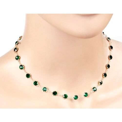 Trendy Bling Green Zircon Choker Necklace For Women Geometric Gold Silver Chain Collier On Neck Jewelry Dropshipping