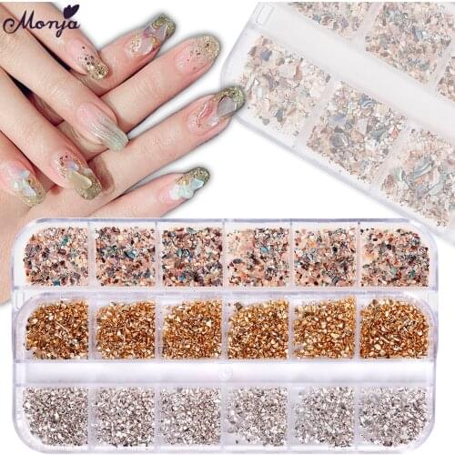 Monja 12 Grids/Box Nail Art Gold Silver Marble Sequins Decoration 3D Design Multi-size Irregular Fragments DIY Manicure Tool