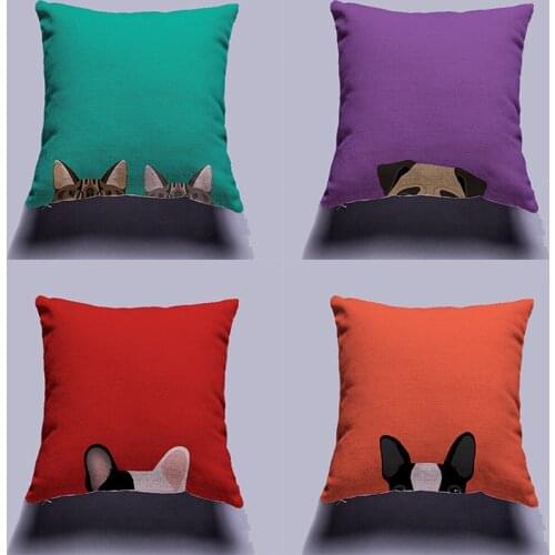 Cartoon pillow linen digital cushion cover animal head cute cushion cover living room car pillowcase