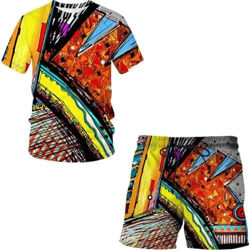 2021 Summer new Color graffiti art Mens Sets T Shirts+Shorts Two Pieces Sets Casual Tracksuit funny Sportswears board shorts