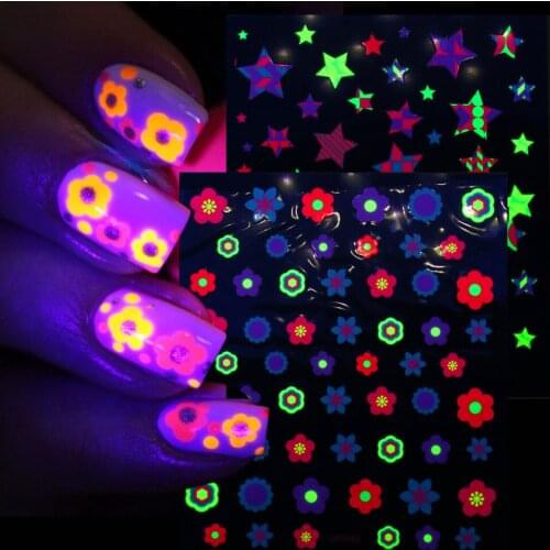 Nail Stickers Night Ins Fluorescent Colored Geometric Flower Bow Nail Patch Nail Stickers Designer Butterfly Art Stickers Nails