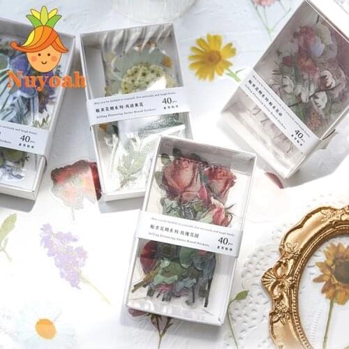 40pcs/box Vintage Flower Stickers for Ablum Diary Scrapbooking Journal Decoration Label Sticker Kawaii Stationery
