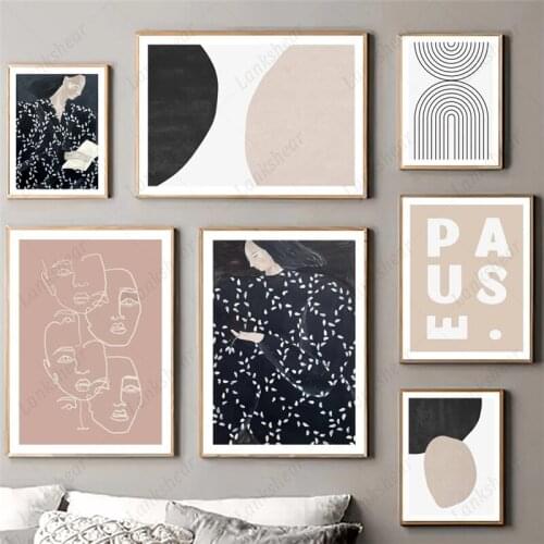 Wall Art Canvas Painting Abstract Line Curve Geometric Color Block Nordic Posters and Prints Pictures for Living Room Decoration