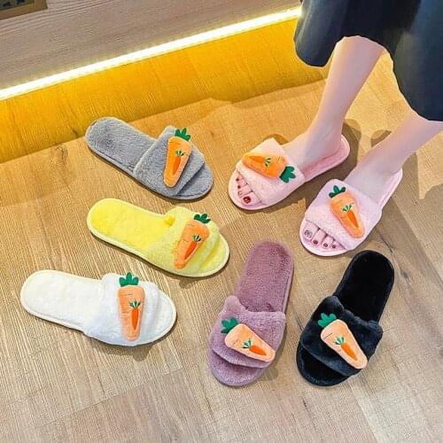 A Variety of Lovely Carrot Color Home Anti Slip Waterproof Spring and Autumn Womens Plush Slippers