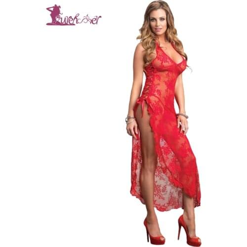 Lurehooker Plus Size Sexy Erotic Lingerie Women Lace Long Nightgown Ladies Sleepwear Nightdress Lingerie Sleep Long Dress