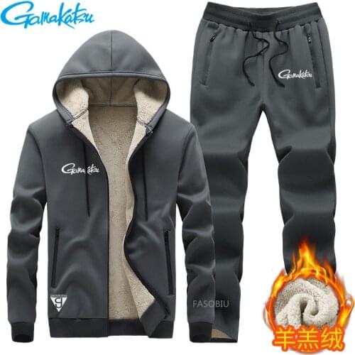 Gamakatsu Fishing Clothes Men Outdoor Pants Fishing Suit for Winter Shirt Hiking Velvet Trousers Warm Jacket Fishing Wear Hooded