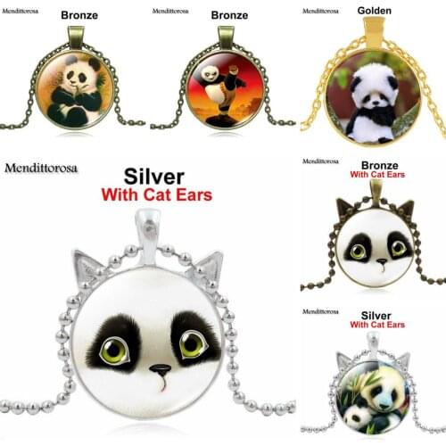 Mendittorosa Giant Panda Baby Brand Necklace Pendant Glass Necklace Silver Necklace For Women