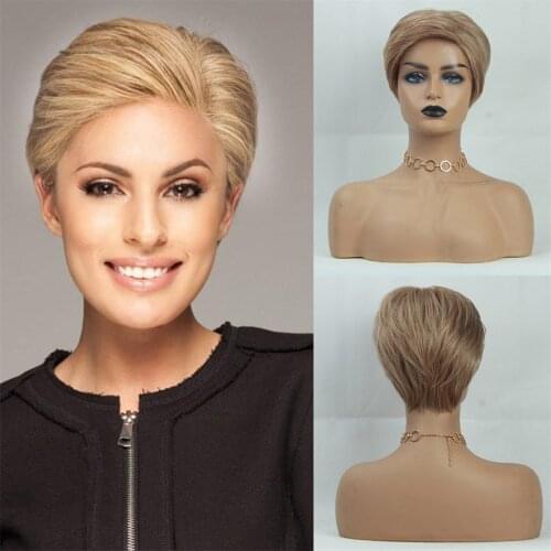 8 Inch Human Hair Wigs Light Brown Short Straight Women Lady Fashion Wig