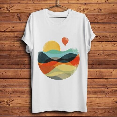 Whimsical colorful land natural t-shirt homme summer short t shirt men white hipster casual tshirt unisex streetwear