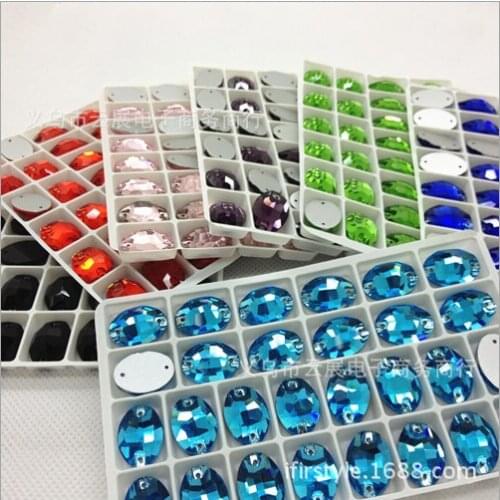 Flatback Sew On Rhinestones Lake Blue 28PCS 13X18MM Oval 2 Holes Dresses Accessaries