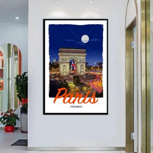 Retro Vintage Style Travel Poster- Paris-Champs Elysee Oil Painting Posters and Prints on Canvas Wall Art Modular Pictures Decor
