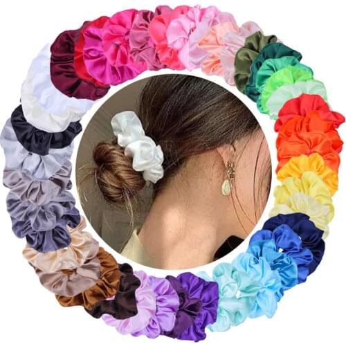 42 Colors Satin Hair Scrunchie Solid Color Women Girls Headwear Elastic Hair Ring Headband Ponytail Holder Hair Accessories