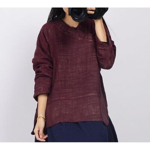 2020 New Arrival Cotton linen shirt retro theatrical blouseLinen Shirts 16251-2