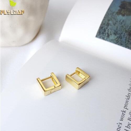 Flyleaf Geometric Hoop Earrings For Women High Quality Real 925 Sterling Silver Charm 18k Gold Earings Fashion Jewelry Simple