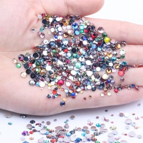 Mixed Colors Non Hotfix Resin Rhinestones 2-6mm And Mixed Sizes Round Flatback Glue On Stones DIY Nails Garment Supplies
