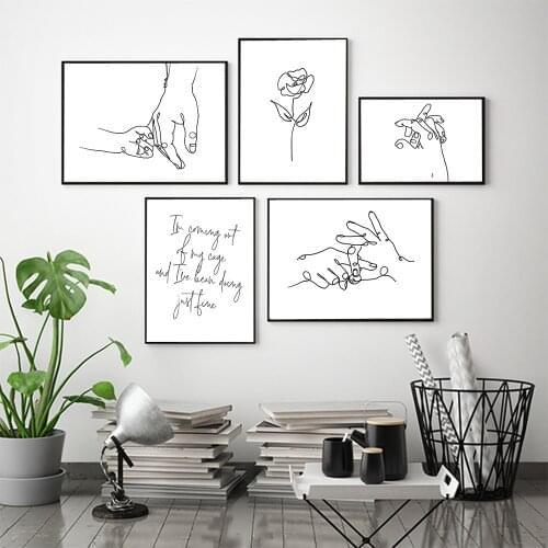 Father And Daughter Hold Hands Art Painting Modern Quote Canvas Poster Lover Line Finger Wall Print Picture for Livingroom Decor