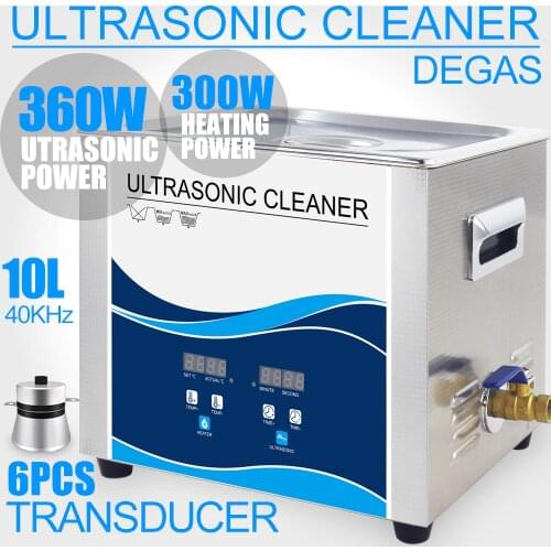 360W Ultrasonic Cleaner 10L Bath Degas Ultrasound Cleaning for Bullets Shell Motor Parts Filter Lab Injector Remove Oil Rust