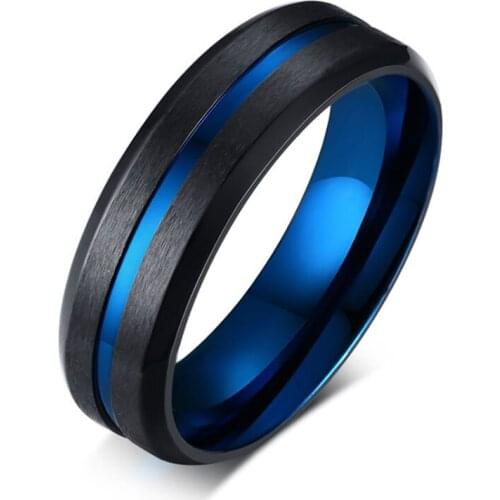 Unique Thin Blue Line Mens Ring Matte Finished Stainless Steel anillo masculino Gentleman Gifts Accessories