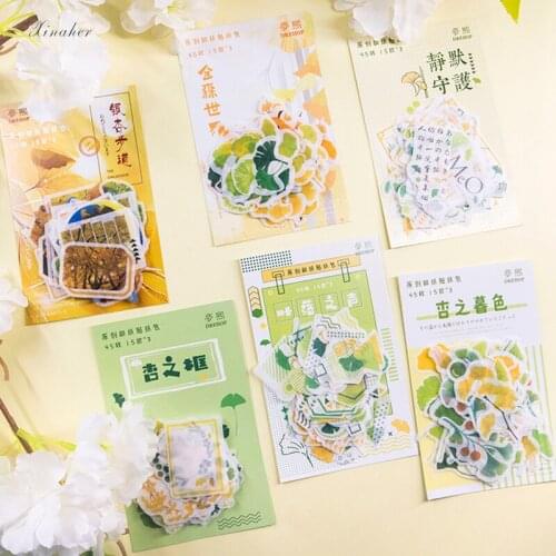 XINAHER 45 pcs/bag Vintage Plant ginkgo series paper sticker bag package DIY diary decoration sticker album scrapbooking