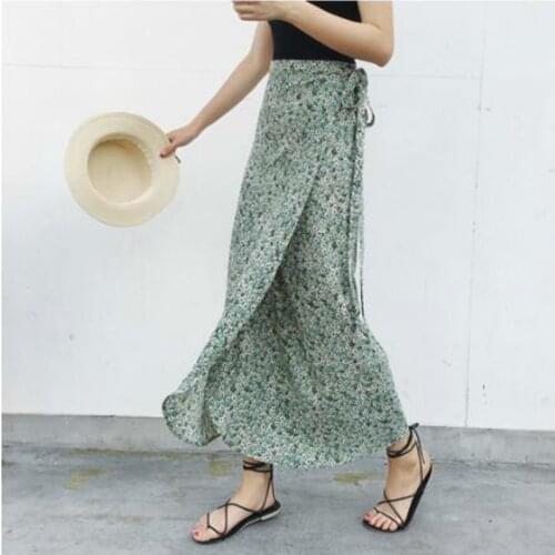 2020 Summer Boho Print Holiday Beach Skirts Women Casual High Waist Long Slim Wrap Floral Skirt Ladies Bohemia One Piece Skirts