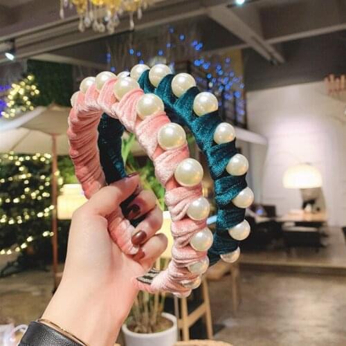 Fashion boutique hair accessories womens pearls wrapped gold velvet wide-brimmed headband headband wild girl hair band headwear