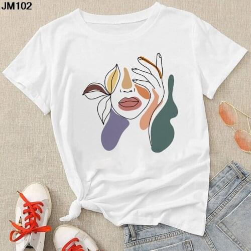 New Summer Aesthetic Printed Lady T-shirt Harajuku Womens Korean Large Size Tshirt Casual Short Sleeve White Tops Woman T Shirt