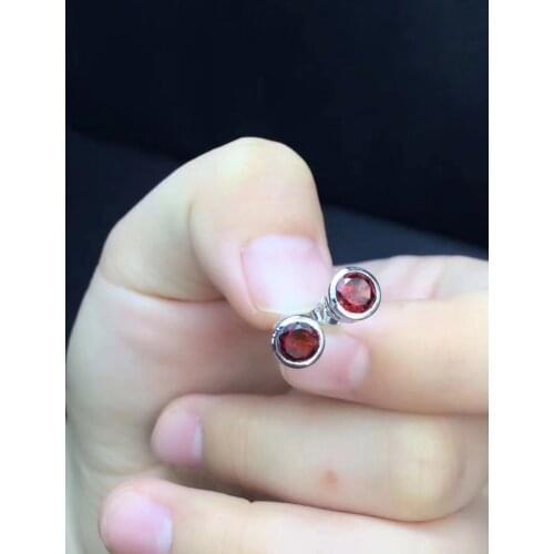Natural red garnet Small Bubble round earrings S925 silver Natural gemstone earring women fine party office Earrings jewelry