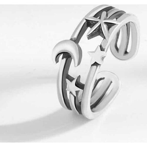 KOFSAC 2021 Chic Star Moon Ring For Women 925 Sterling Silver Jewelry Romantic Three Layer Ring Vintage Cute Finger Gift