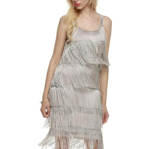 Sexy Summer Flapper Women Dance Party Beach Fringe Low Cut Sleeveless Dress