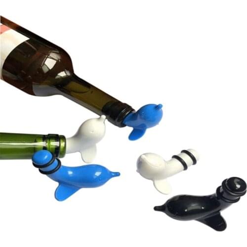 200pcs/lot Newest Lovely Dolphin Shape Red Wine Bottle Stopper Beer Corkscrew Plug Cap stopper Home Bar Tool 3 colors