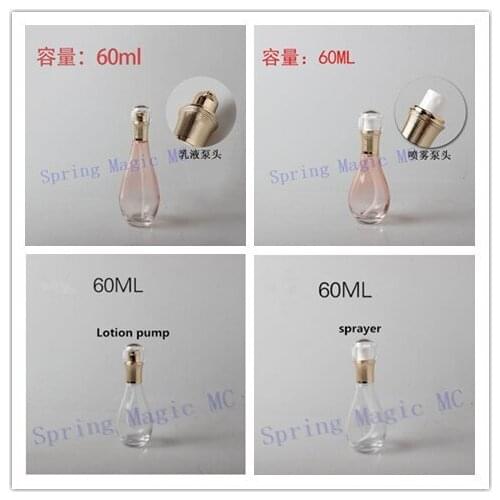 60ml Light Pink /Clear Glass Emulsion bottle Cosmetic Container pump Lotion bottle spray perfume Bottles Empty Glass bottle